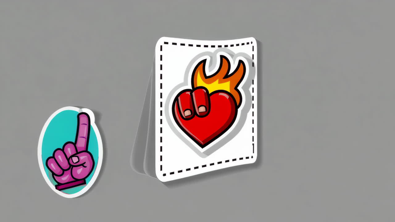 Cartoon Stickers of Flaming Heart and Pointing Finger
