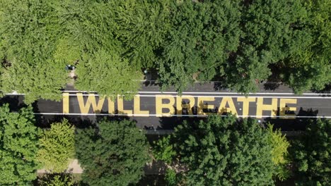 aerial of i will breathe painted on street in united states, response to george floyd death, police brutality in america, i can't breathe famous quote