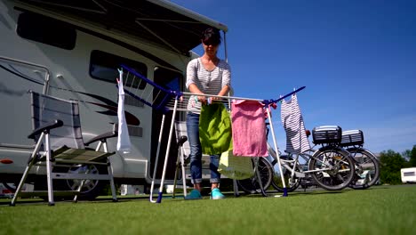 washing on a dryer at a campsite.