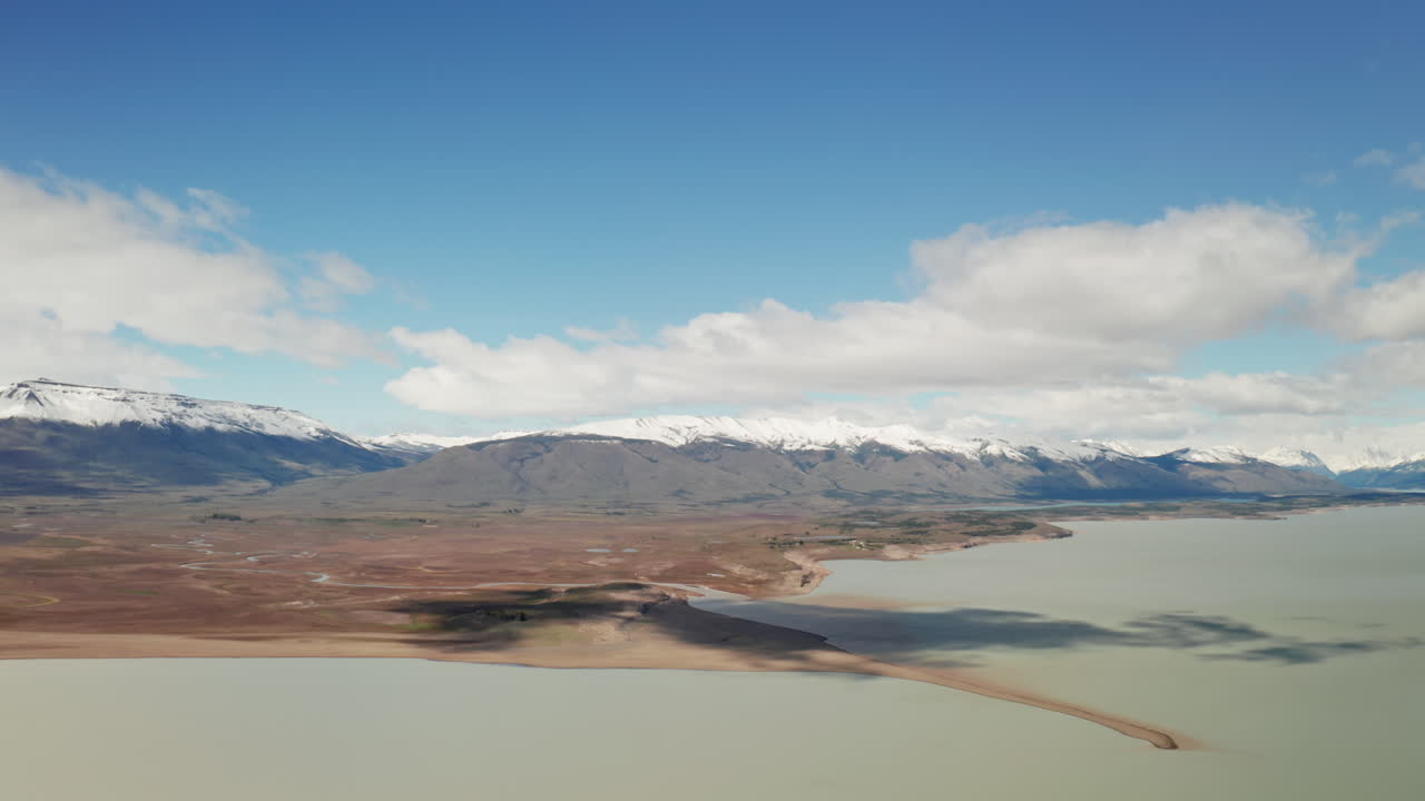 Flying over Natural Lake at Los Glaciers National Park, Patagonia, Argentina.Aerial View of Unspoiled Wild Environment