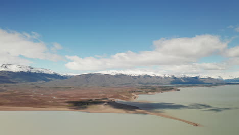 Flying over Natural Lake at Los Glaciers National Park, Patagonia, Argentina.Aerial View of Unspoiled Wild Environment