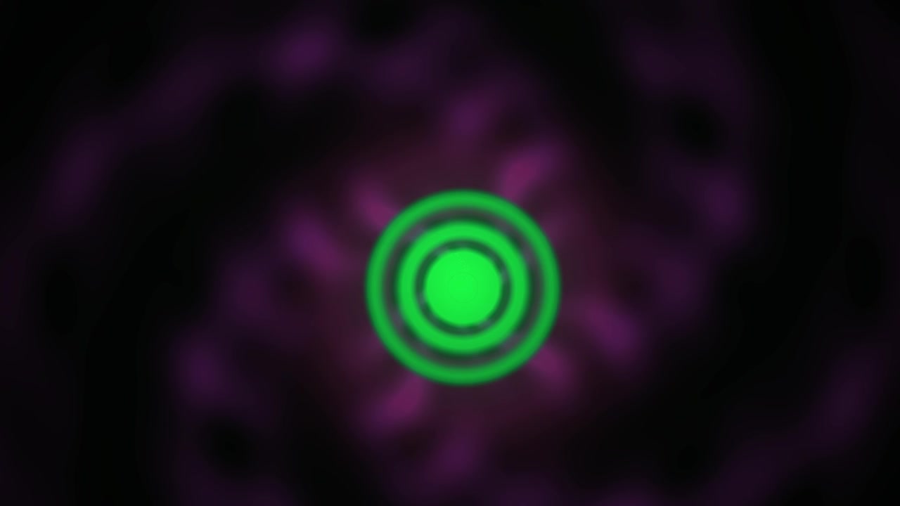 Digital Animation of Green Pulsating Circle and Purple Swirls