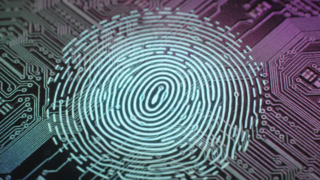 Exploring the connection between digital fingerprint patterns and cybersecurity solutions, demonstrating innovative technology for enhanced protection in computer systems.
