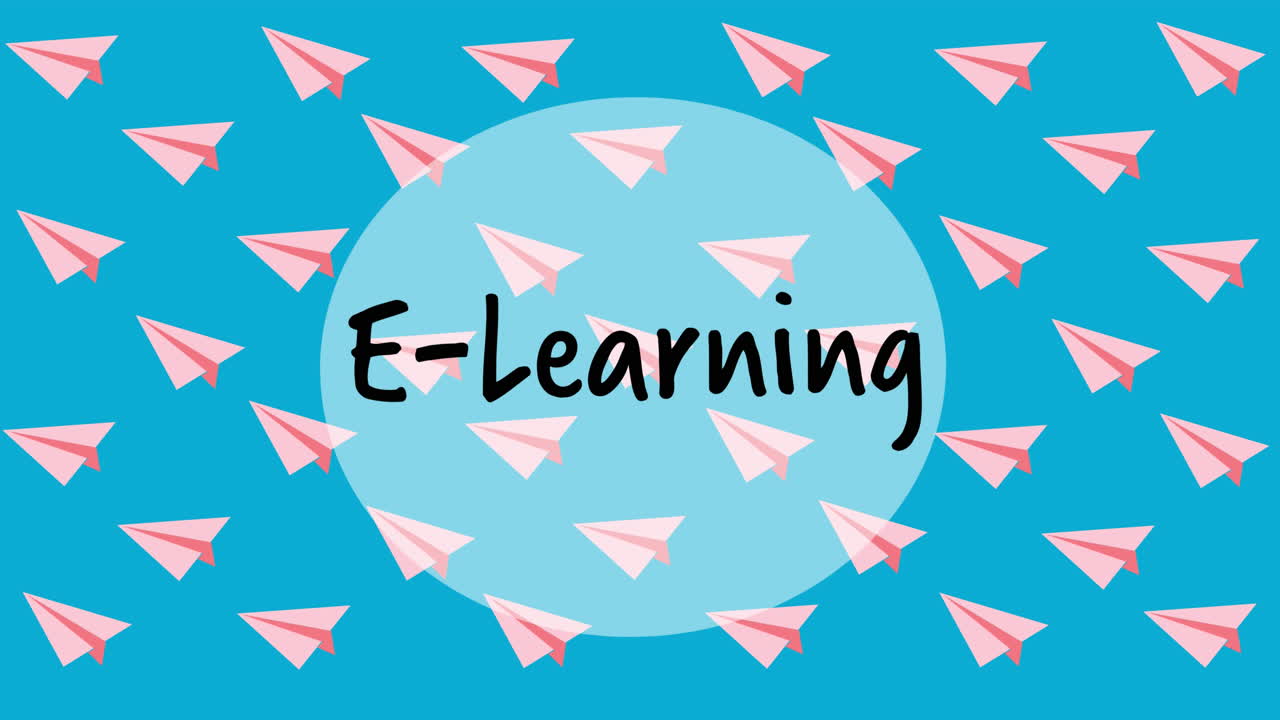 Animation of e learning text over school icons