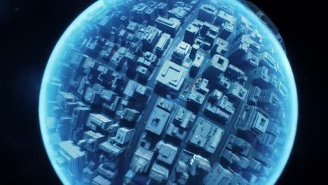 a futuristic city encased in a transparent dome, showcasing a highly advanced urban environment with complex architecture and advanced technology under a starry sky