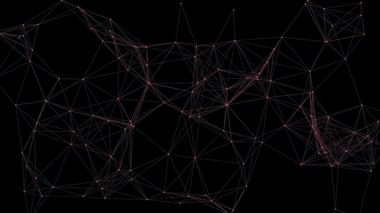 Connessione di rete digitale astratta con nodi luminosi rosa