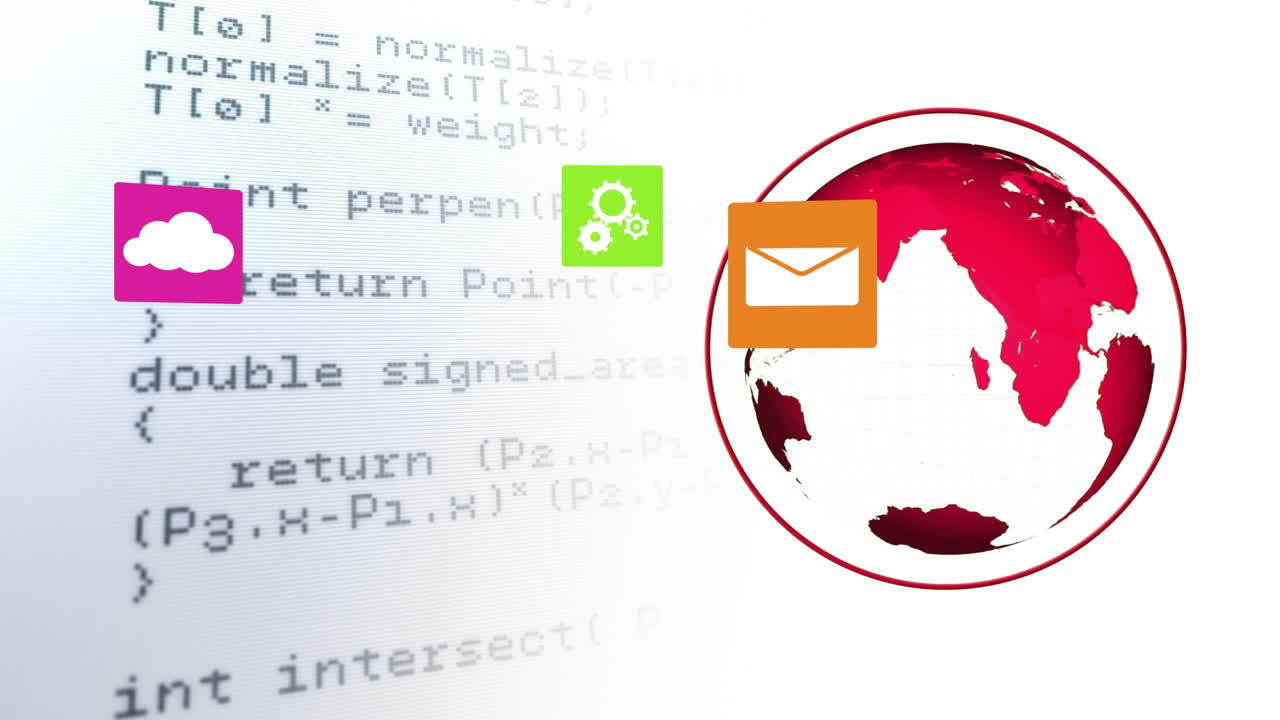 animación del procesamiento de datos con iconos de globo sobre