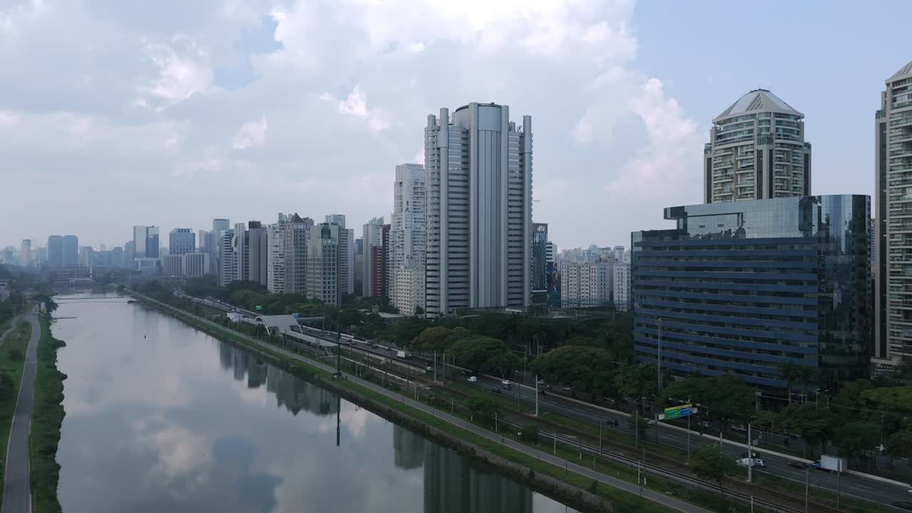 Scenic Aerial View Of The Marginal Pinheiros Avenue And The Pinheiros River In São Paulo, Brazil