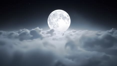 a stunning full moon illuminates the night sky, casting a soft glow over fluffy clouds. the serene landscape evokes a sense of tranquility and wonder, inviting viewers to admire nature's beauty.