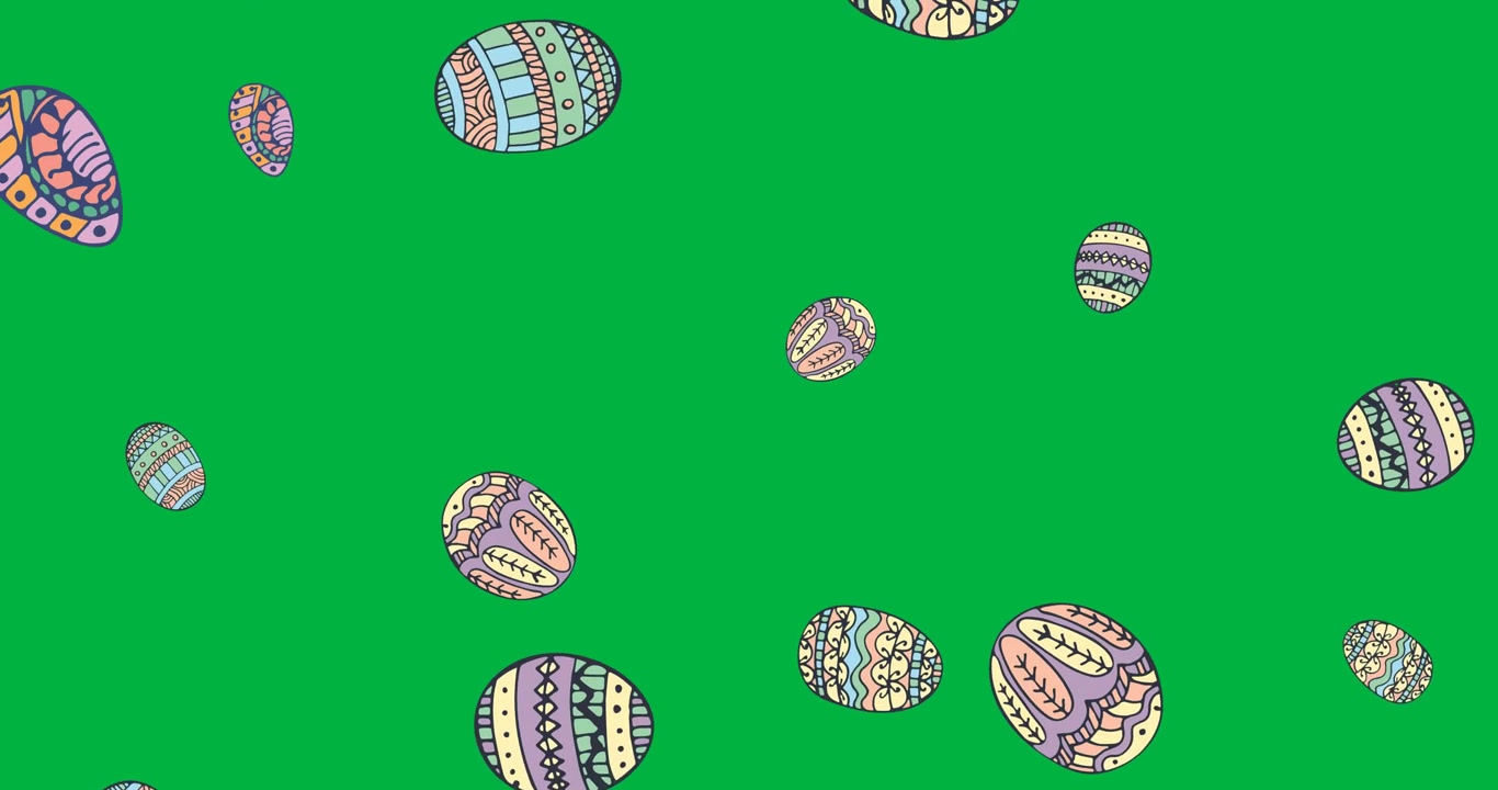 Digital animation of colorful decorative easter eggs icons falling against transparent background