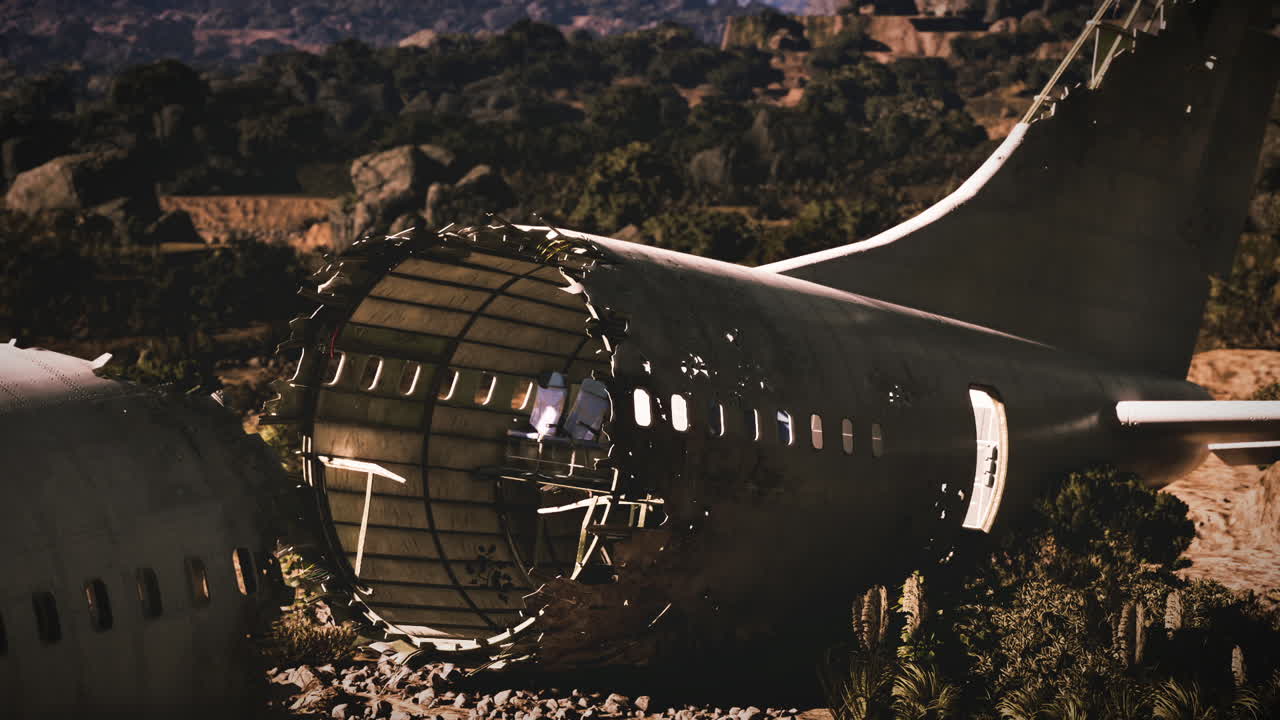 Wreckage of aircraft lies amidst rocky landscape after fatal crash incident