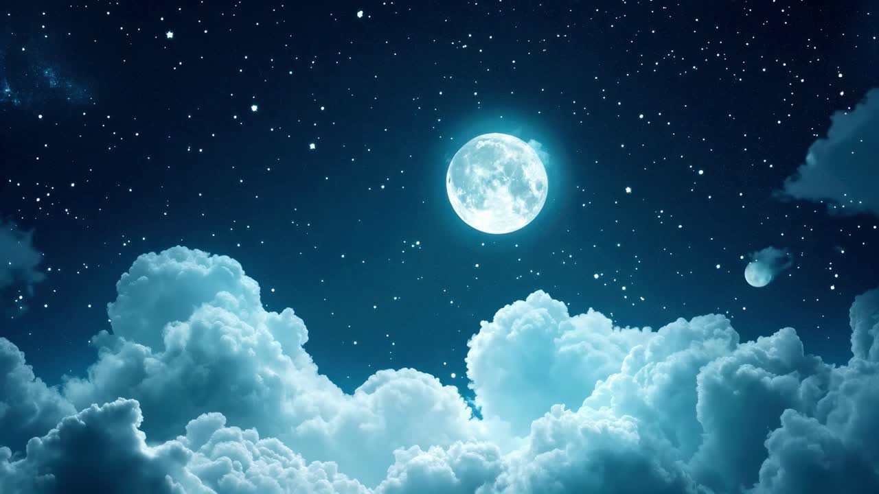 A serene night sky video concept with a full moon and stars above ...
