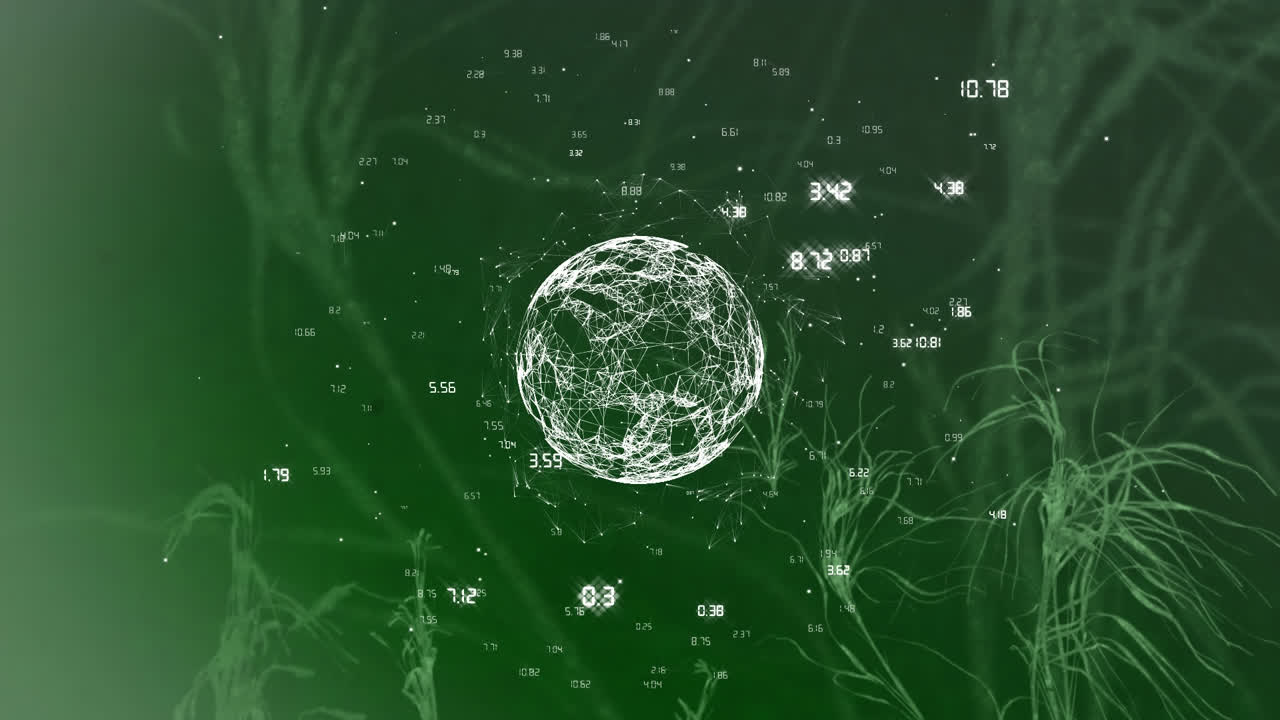 globo digital giratorio conectado con conexiones de datos contra la planta