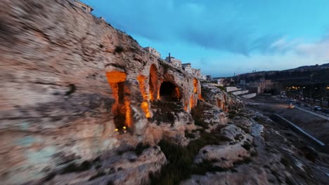 historical urfa caves at night