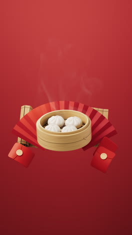 chinese food baozi in food steamer, 3d rendering.