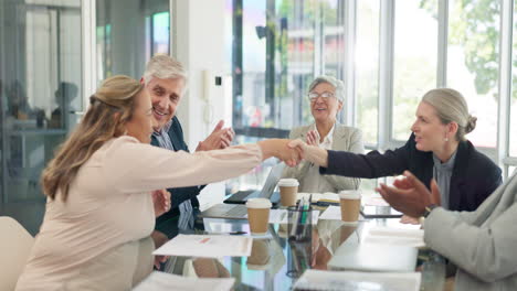handshake, partnership and applause of business
