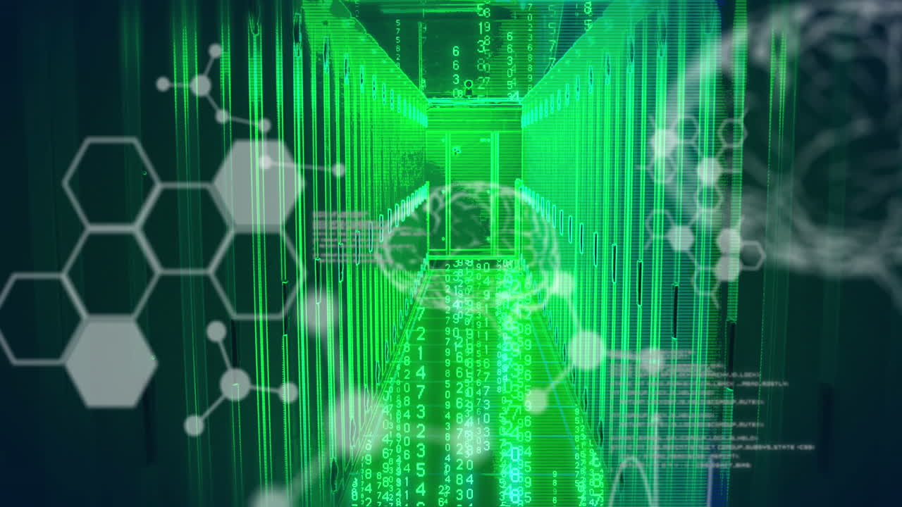 animación del procesamiento de datos científicos y cerebros a través de servidores informáticos