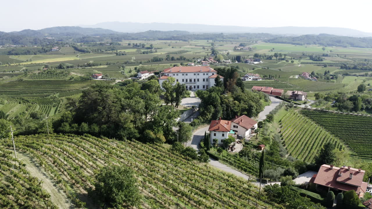 Aerial View of Italian Vineyard and Villa