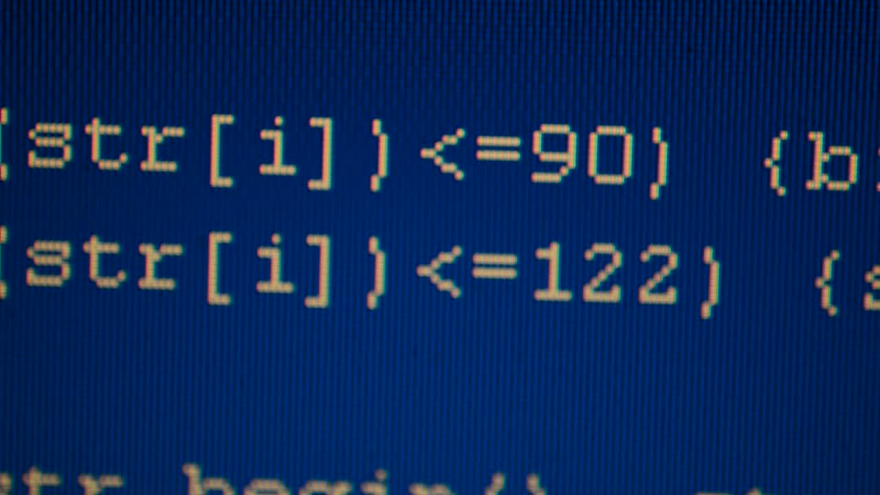 Source code on the monitor screen. Shooting of the text of the computer program