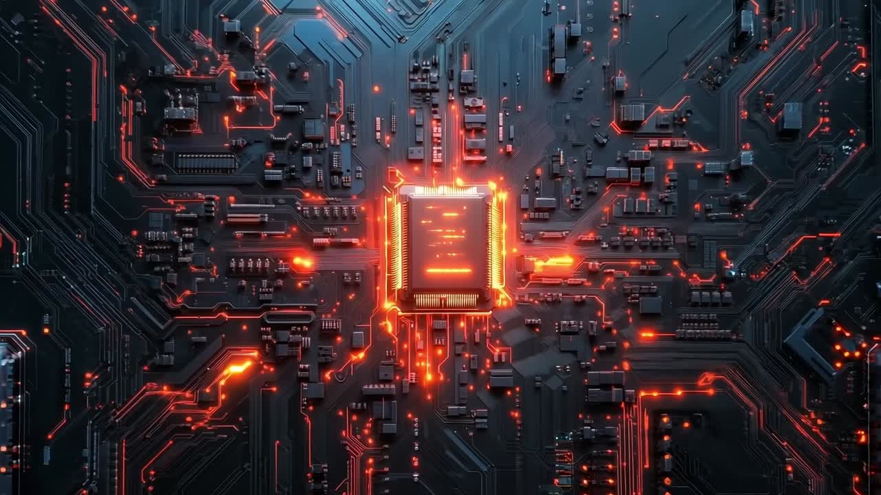A computer motherboard with a red light on top of it