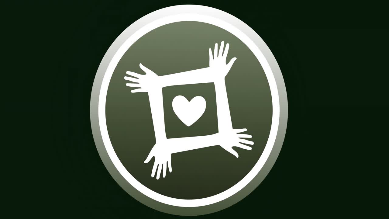 검은 바탕에 심장 아이콘이 있는 손의 애니메이션