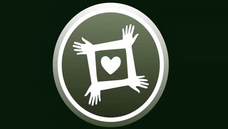 animación de manos con icono de corazón sobre fondo negro