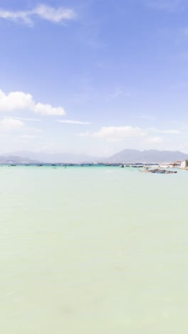 Aerial View Dolly of the Sea in Ninh Hải District.
