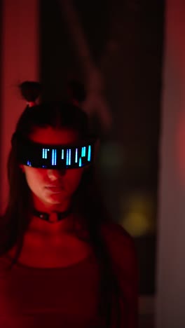 mujer cyberpunk con gafas de led