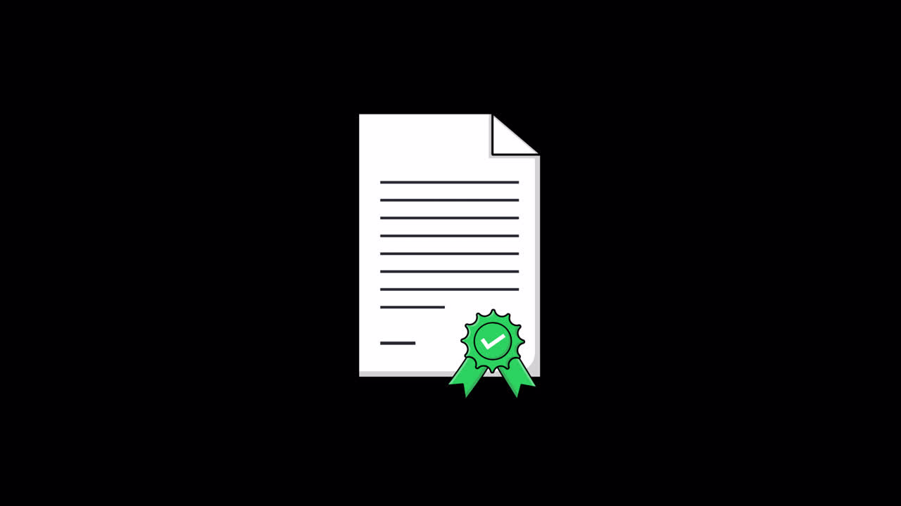 Documento animato con spunta verde e badge di approvazione