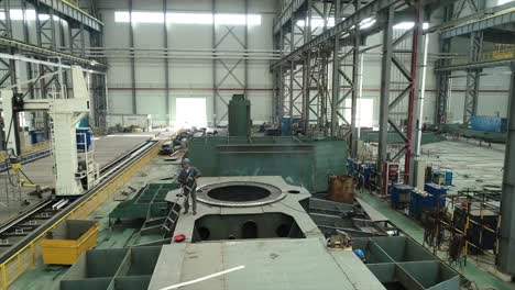 large-scale metal fabrication in an industrial factory