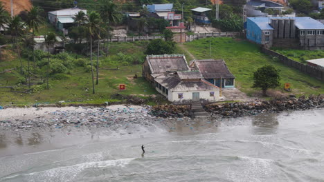 aerial of whale worship temple in mui ne vietnam ,fisherman village travel destination