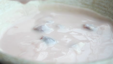 pink yogurt with red beans