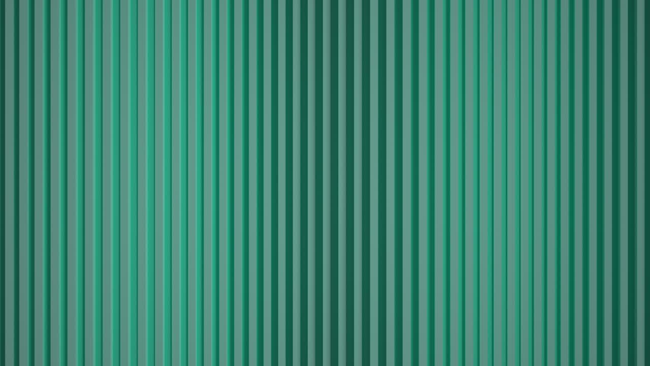 las líneas verticales crean un plano de onda. el verde reina como fondo para una presentación de negocios. textura suave. animación en 3d en bucle de bolas de renderización. con el efecto de persianas