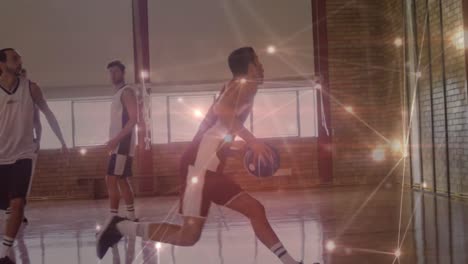 animación de la red de conexiones a través de un partido de baloncesto en el gimnasio