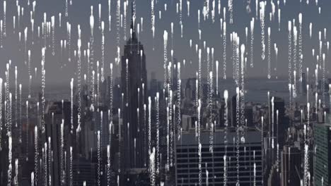 animation of binary coding over cityscape