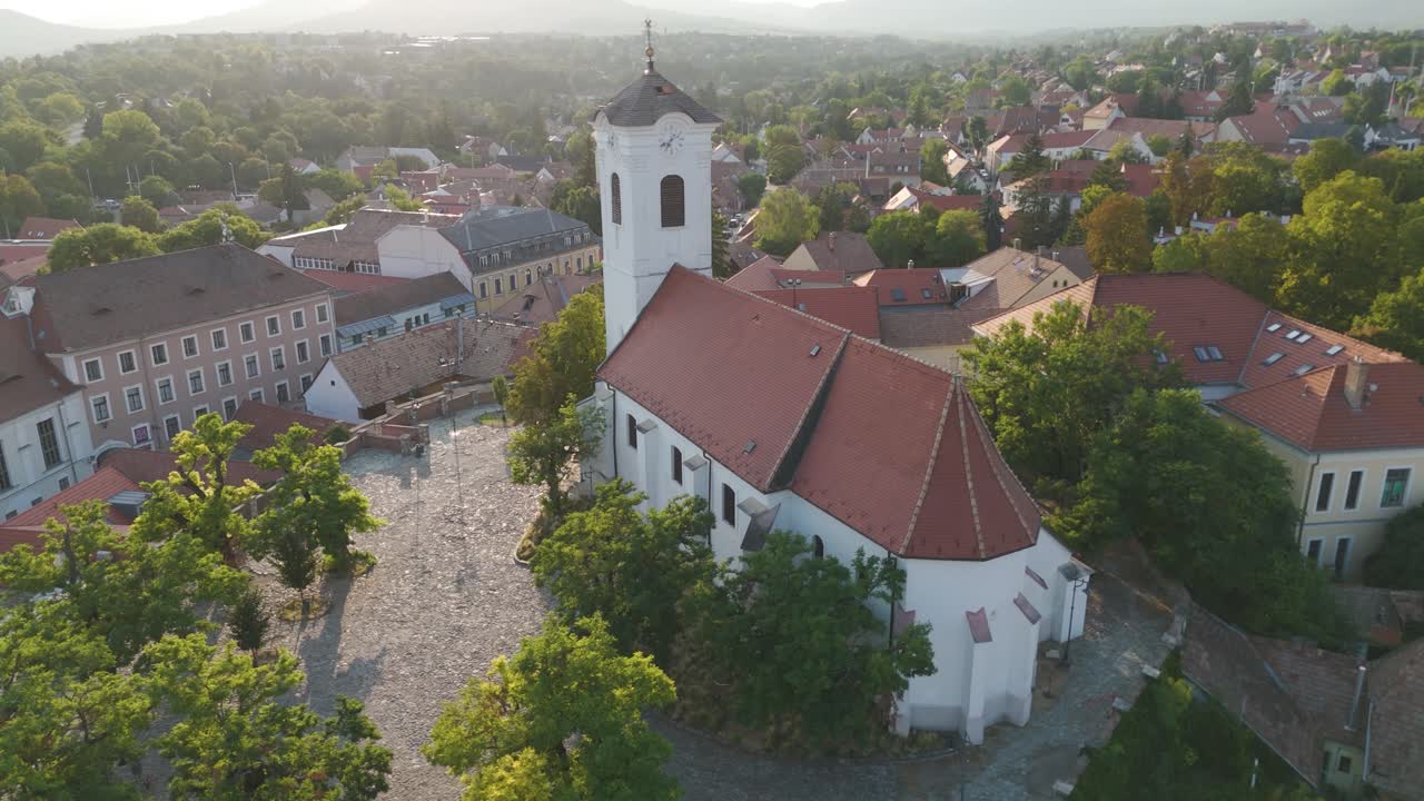 Szentendre’s Church of Saint John the Baptist, a historic landmark surrounded by the town’s rooftops