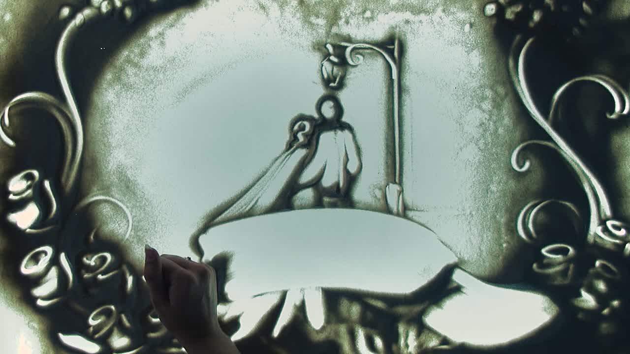 유리 위에 모래를 그리는 기술