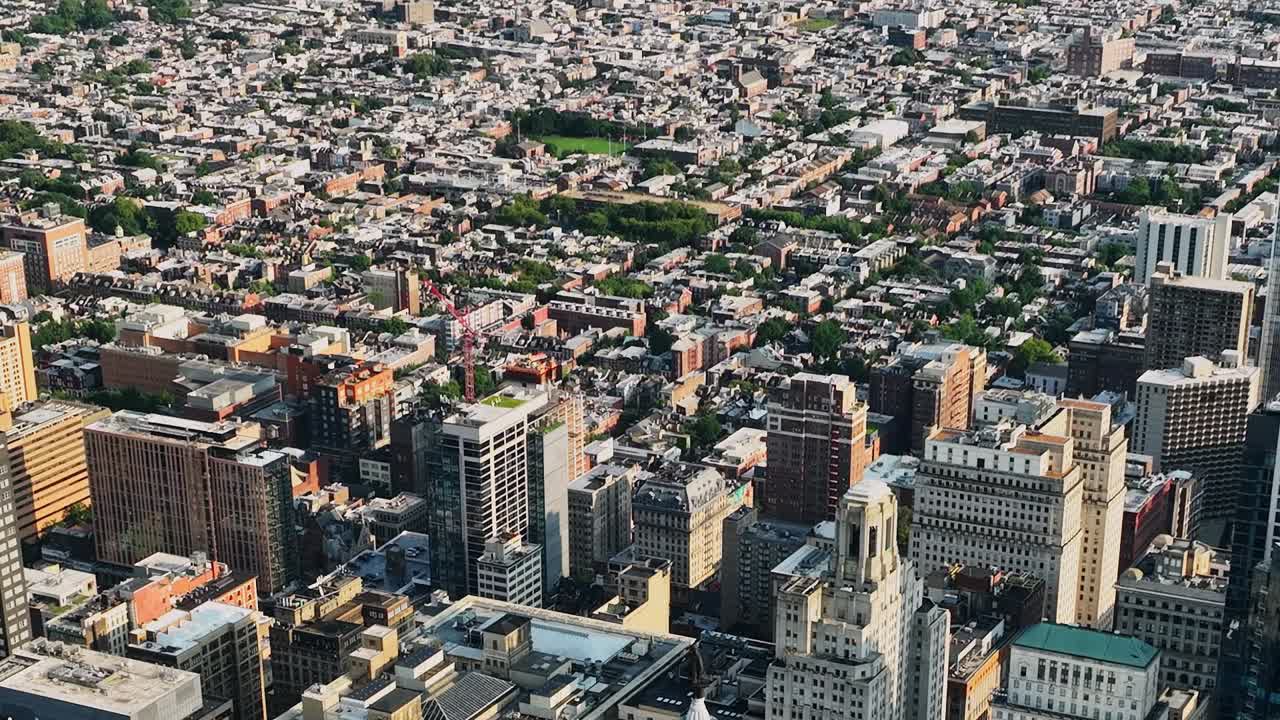 Aerial view of Philadelphia showcasing urban landscape and city life
