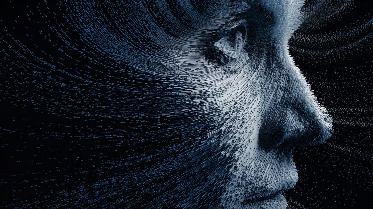 An Artistic Exploration of Human Emotion and Thought Through Abstract Digital Imagery: A Profile of a Face Transformed by Dynamic Patterns and Colorful Data Representations