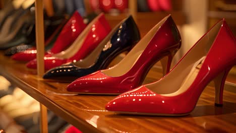 row of elegant high-heeled shoes on display