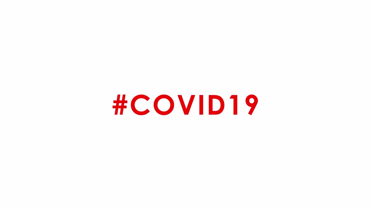 #COVID19: animazione fluida di testo tipografico rosso su sfondo bianco