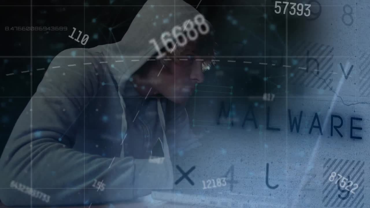 백인 남성 해커에 대한 데이터 처리 애니메이션