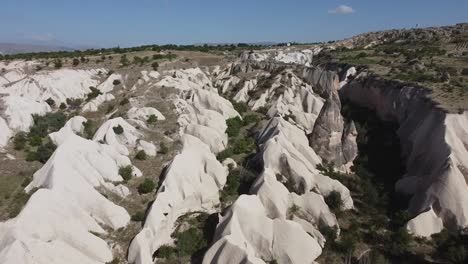 Aerial-view-on-red-rose-and-meskendir-valley-in-the-region-of-Cappadocia,-Turkey