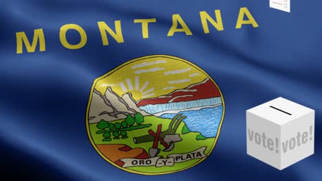 state of montana - ballots fly to box for montana selection - ballot box in front of flag - election - vote - national flag montana state wave pattern loopable elements - fabric texture and endless loop - montana state loopable flag - america state flags