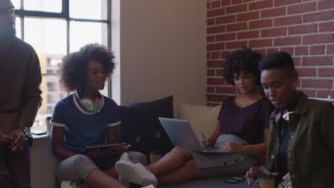 african american business people meeting team leader woman sharing corporate documents colleagues working together on creative project brainstorming in trendy office