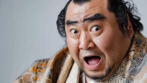 a man in a kimono with a surprised look on his face