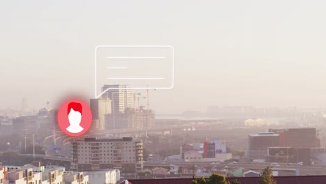 animación del icono de las redes sociales y procesamiento de datos sobre el paisaje urbano