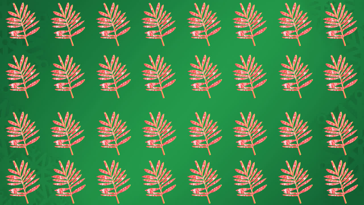 animación de filas de hojas rojas sobre fondo verde
