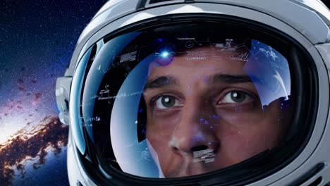 astronauta en casco espacial con interfaz futurista