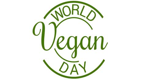 animation of world vegan day text in green circle, on white background